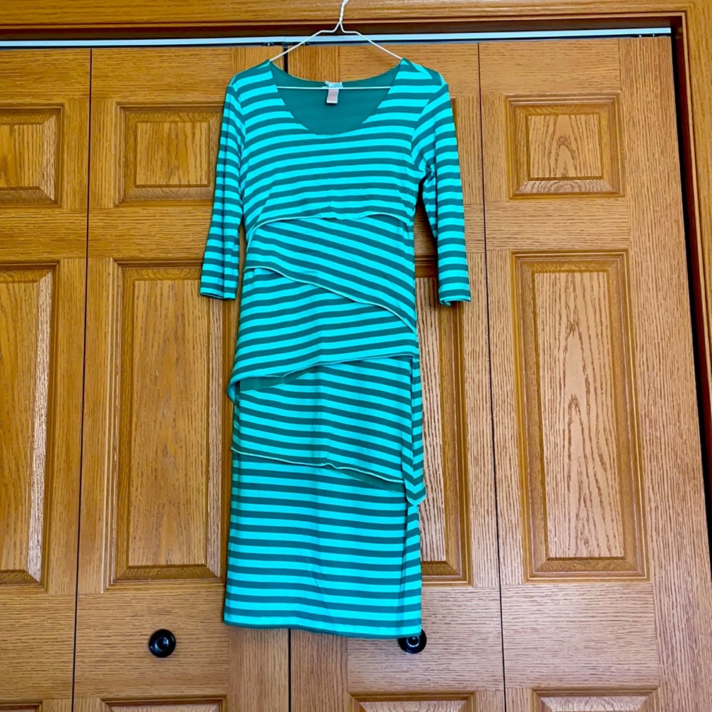 Teal striped midi dress - Picture 1 of 4